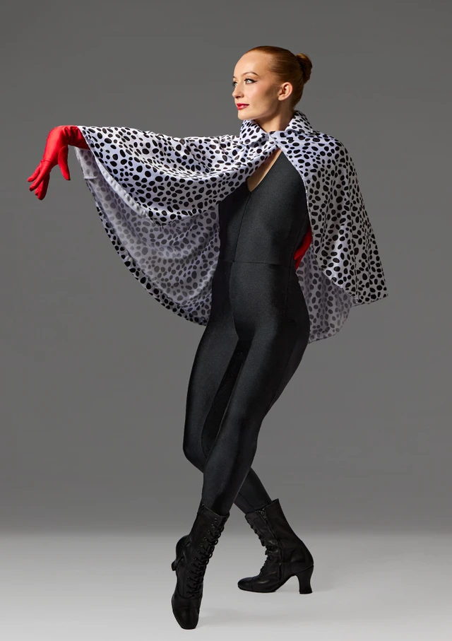 Cruella Catsuit, gloves & Cape White-Black Front [White]