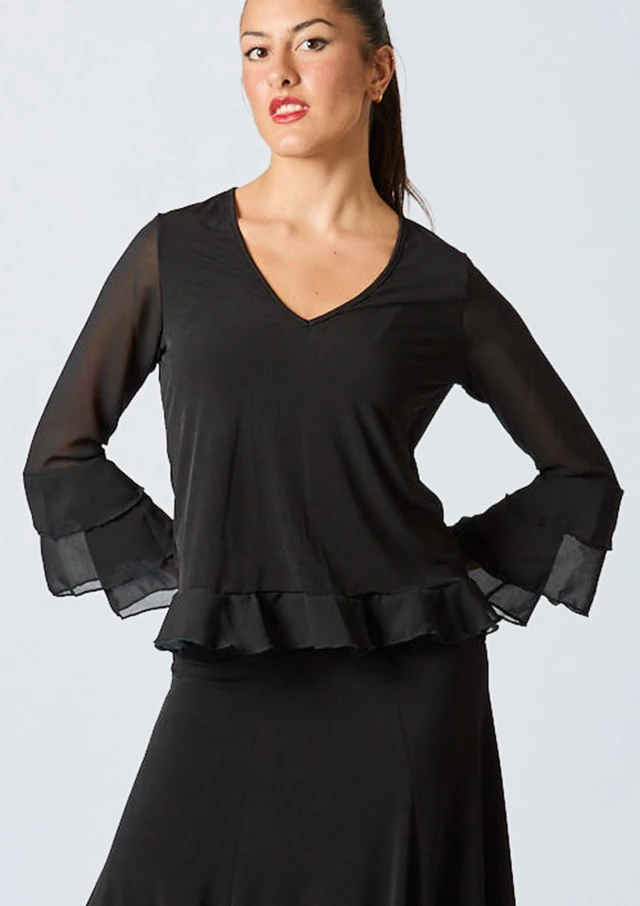 Intermezzo Hypatia Flared Sleeve Top Black Front [Black]