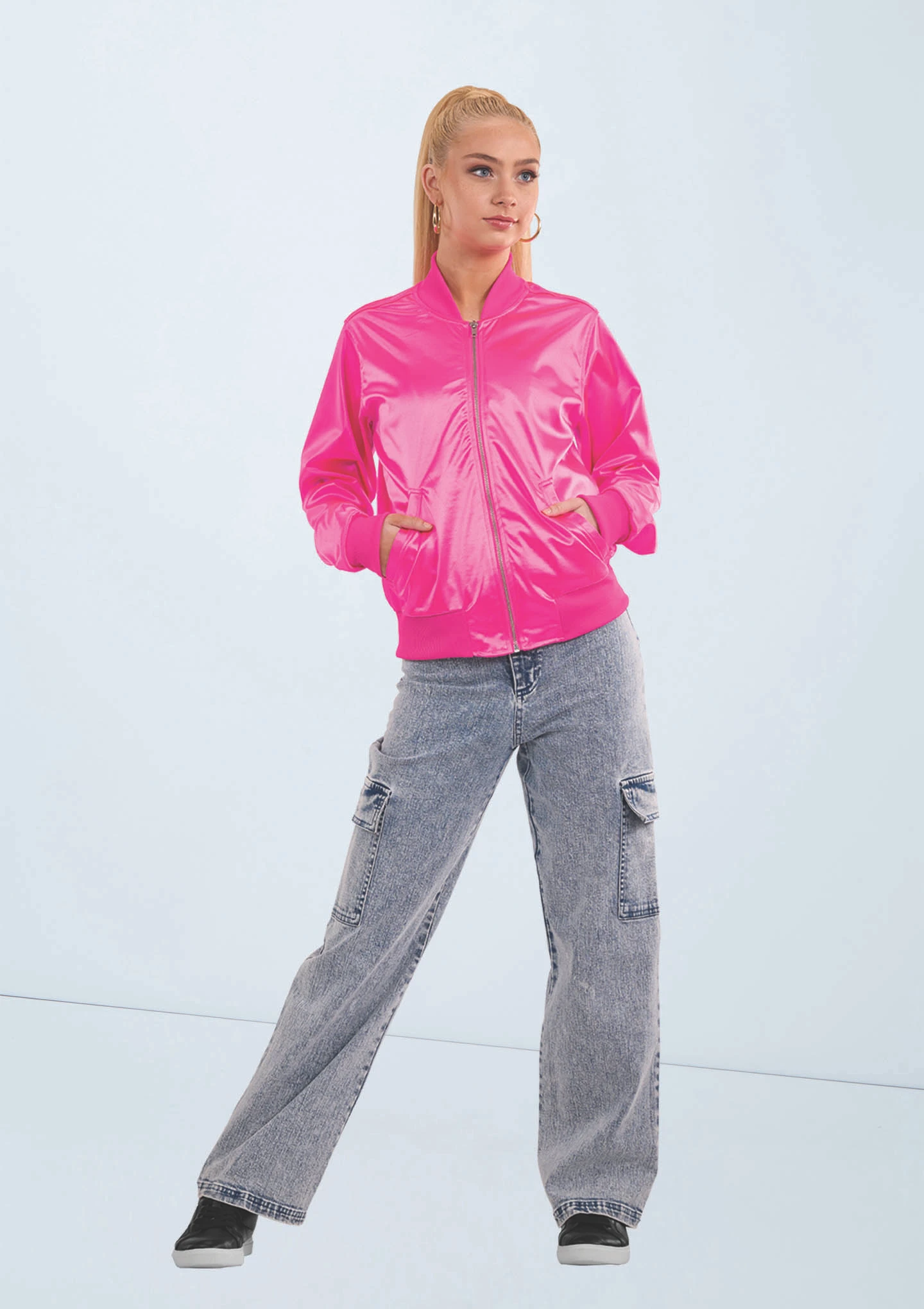 Weissman Satin Bomber Jacket Cerise 4223 [Pink]