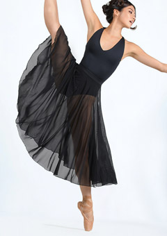 Ballet Rosa Faith Pull On Long Mesh Skirt Black Front [Black]