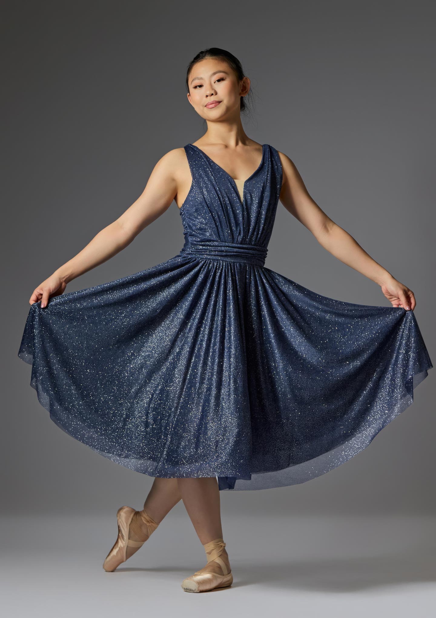 Jolista Moonflower Gathered Mesh Ballet Dress Navy Blue 65 [Blue]