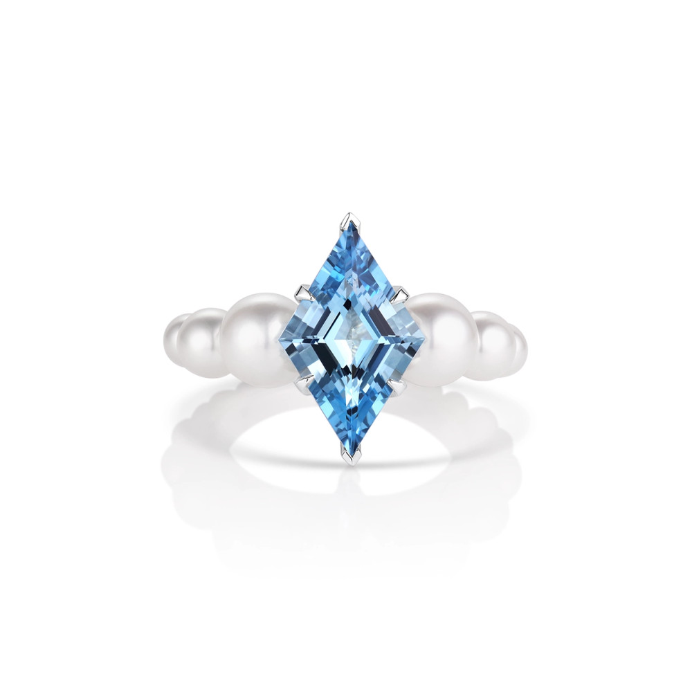 Aquamarine | Pearl | Diamond | Platinum | Kismet | Ring | One-of-a-Kind