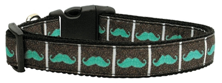 Aqua Moustaches Nylon Cat Collar