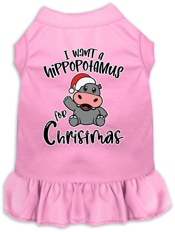 Hippo For Christmas Screen Print Dog Dress Light Pink Size Xxxl