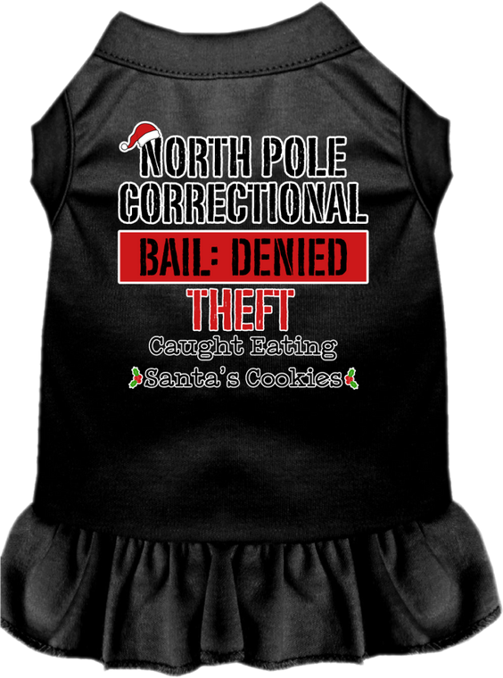 North Pole Correctional Screen Print Dog Dress Black Size Lg