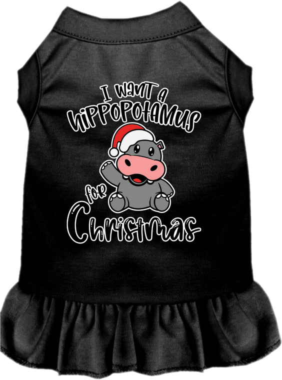 Hippo For Christmas Screen Print Dog Dress Black Size Xs