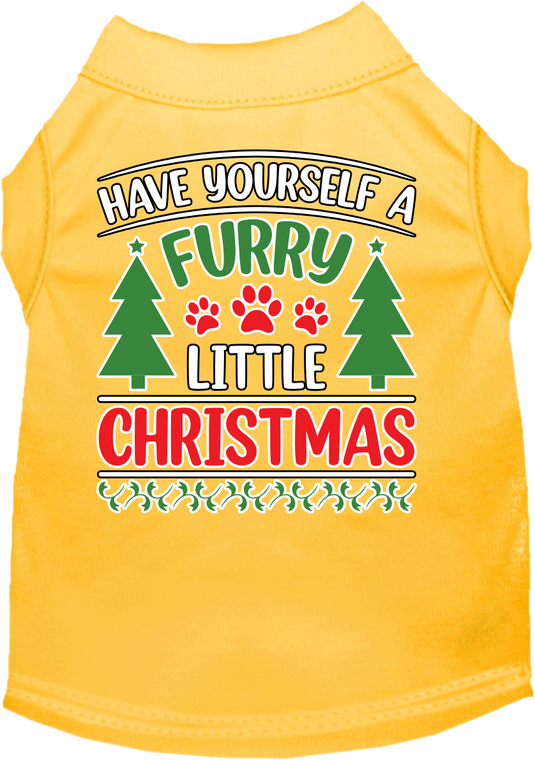 Furry Little Christmas Screen Print Dog Shirt Yellow Size 6x