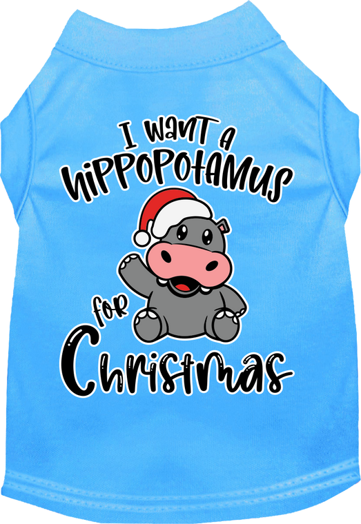 Hippo For Christmas Screen Print Dog Shirt Bermuda Blue Size Md