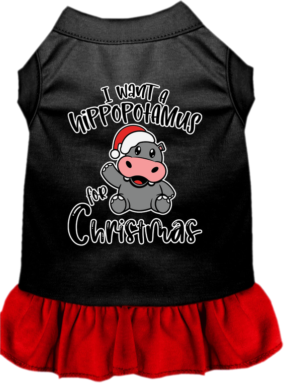 Hippo For Christmas Screen Print Dog Dress Black With Red Size Xl