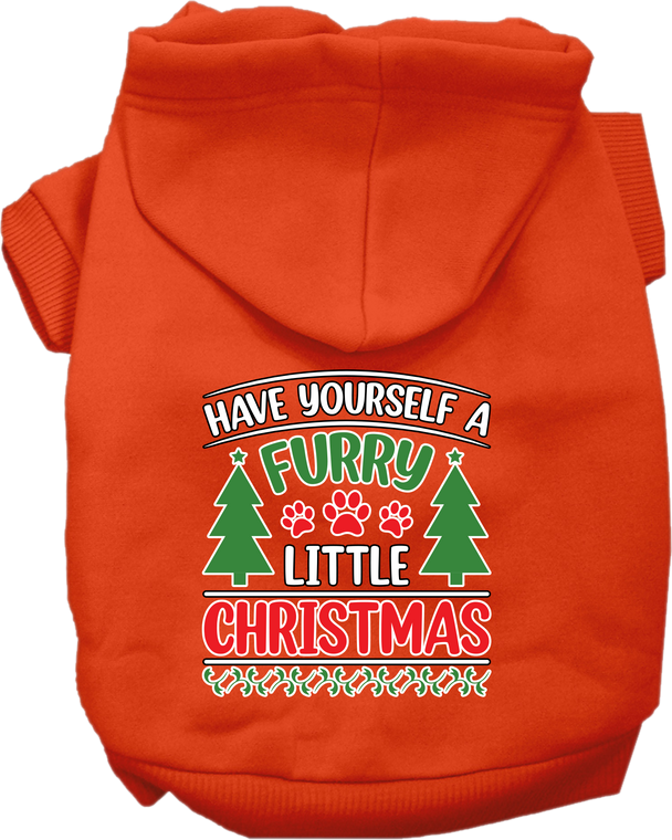 Furry Little Christmas Screen Print Dog Hoodie Orange Size Md