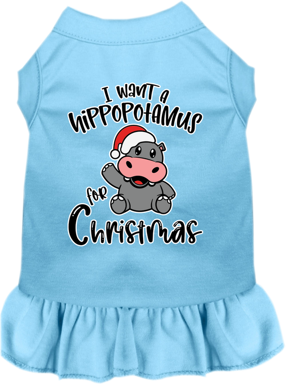 Hippo For Christmas Screen Print Dog Dress Baby Blue Size Xs