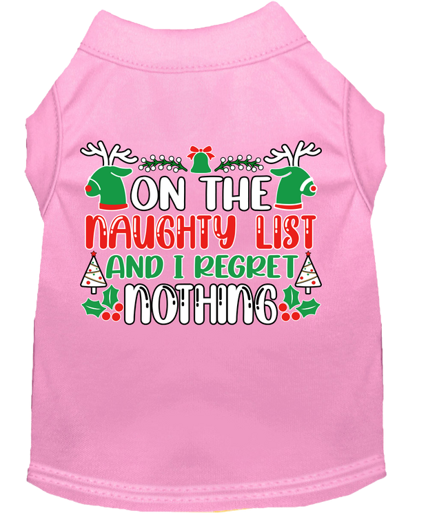 I Regret Nothing Screen Print Dog Shirt Light Pink Size Md