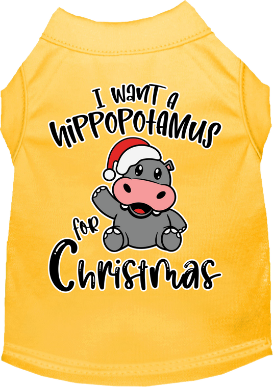 Hippo For Christmas Screen Print Dog Shirt Yellow Size 4x