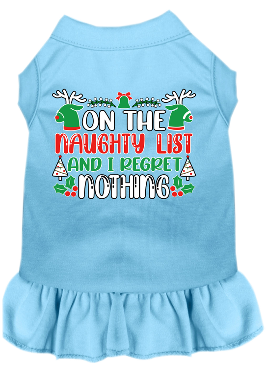 I Regret Nothing Screen Print Dog Dress Baby Blue Size Lg