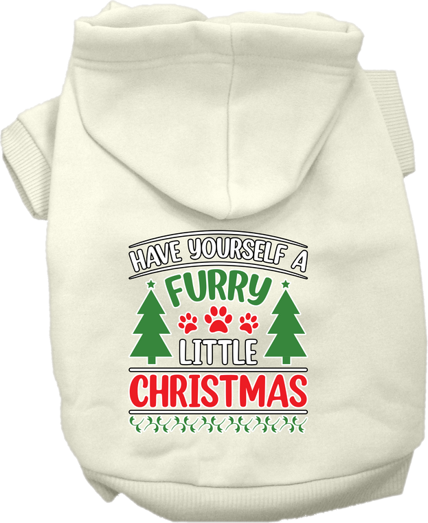 Furry Little Christmas Screen Print Dog Hoodie Cream Size 6x