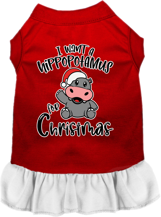 Hippo For Christmas Screen Print Dog Dress Red With White Size Xxxl