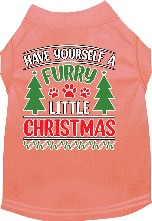 Furry Little Christmas Screen Print Dog Shirt Peach Size Sm