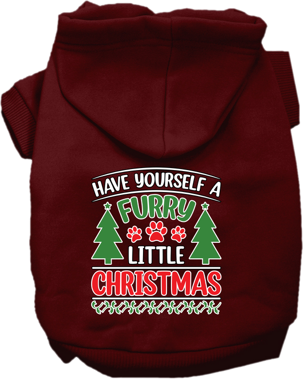 Furry Little Christmas Screen Print Dog Hoodie Maroon Size Md