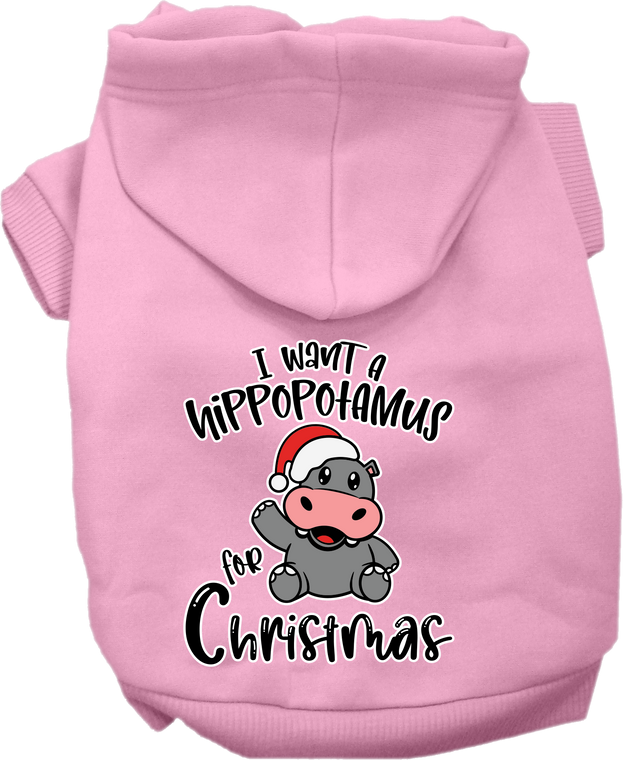 Hippo For Christmas Screen Print Dog Hoodie Light Pink Size 6x