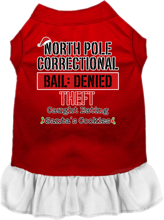 North Pole Correctional Screen Print Dog Dress Red With White Size Sm