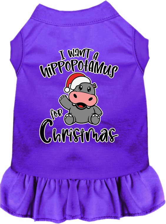 Hippo For Christmas Screen Print Dog Dress Purple Size Xxl