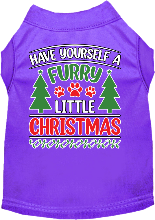 Furry Little Christmas Screen Print Dog Shirt Purple Size Xs