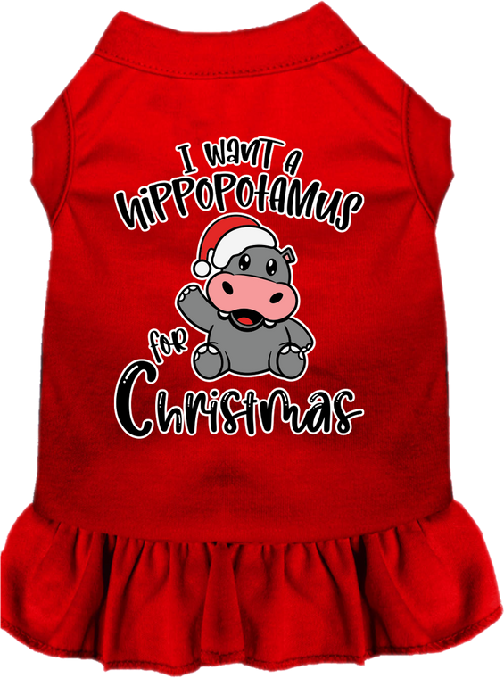 Hippo For Christmas Screen Print Dog Dress Red Size Md