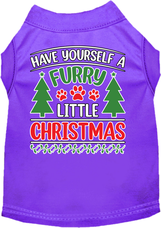 Furry Little Christmas Screen Print Dog Shirt Purple Size Sm