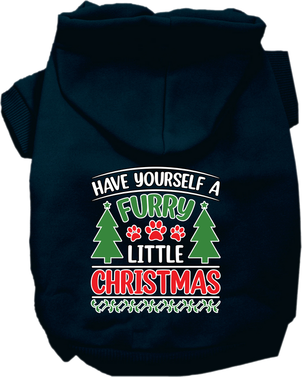 Furry Little Christmas Screen Print Dog Hoodie Navy Blue Size Xs