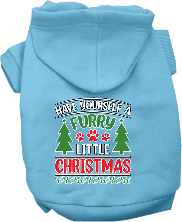 Furry Little Christmas Screen Print Dog Hoodie Baby Blue Size Xs