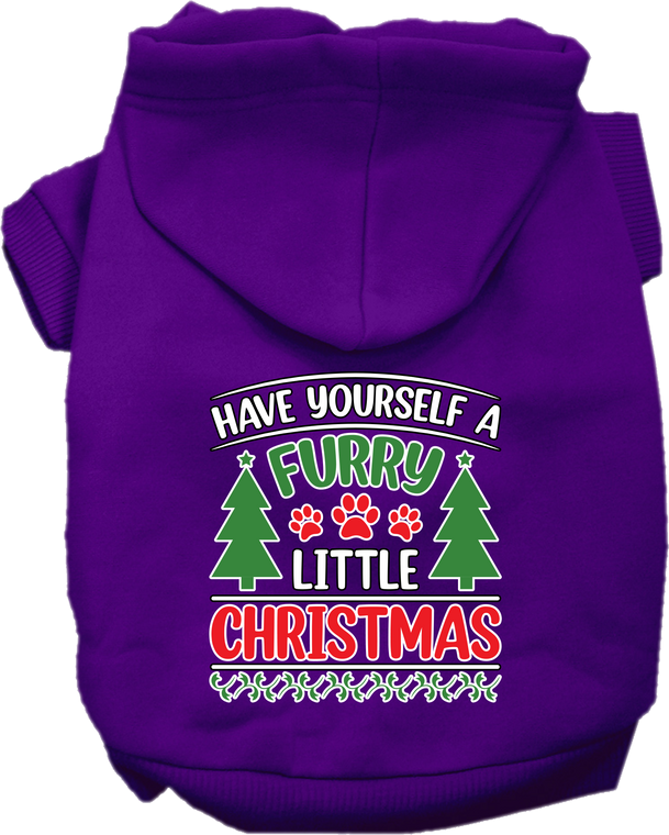 Furry Little Christmas Screen Print Dog Hoodie Purple Size Xs