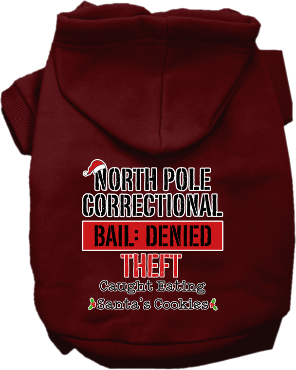 North Pole Correctional Screen Print Dog Hoodie Maroon Size Xxxl