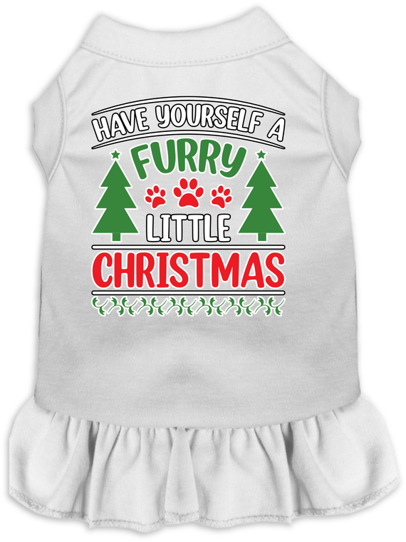 Furry Little Christmas Screen Print Dog Dress White Size Xs