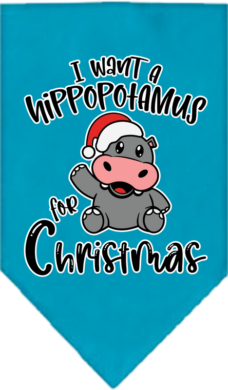 Hippo For Christmas Screen Print Bandana Turquoise Size Large