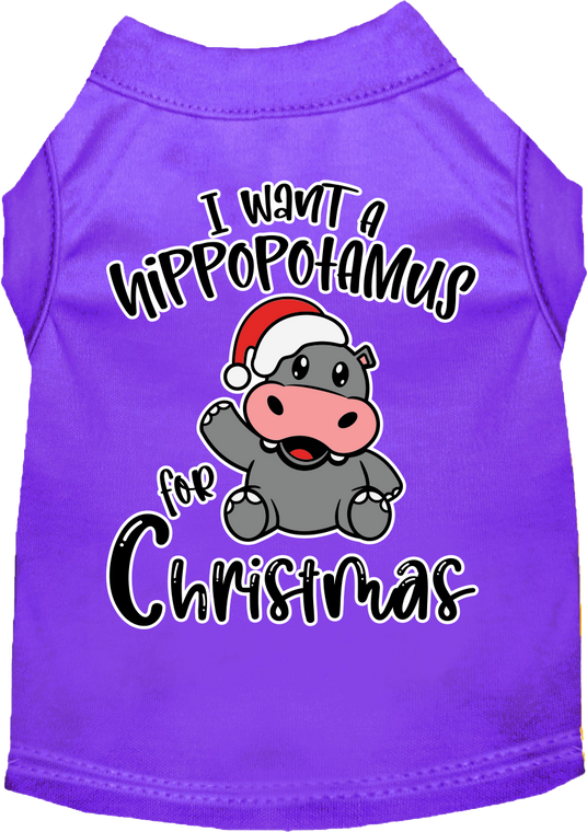 Hippo For Christmas Screen Print Dog Shirt Purple Size Md