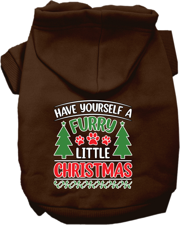 Furry Little Christmas Screen Print Dog Hoodie Brown Size 4x