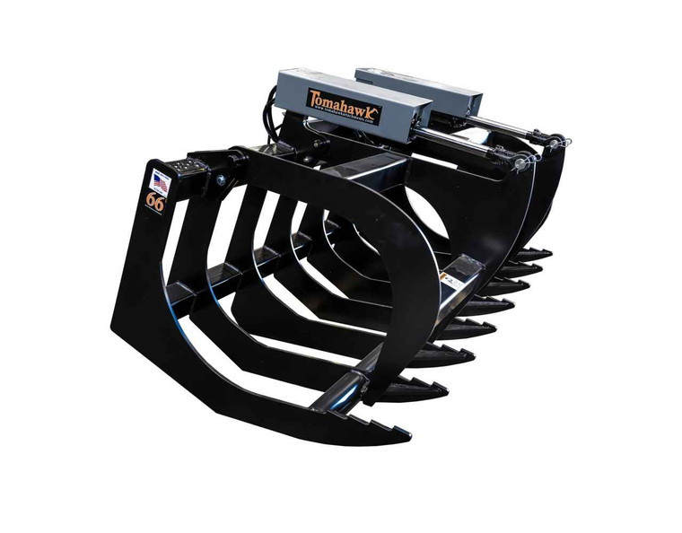 Tomahawk Attachments two-cylinder brush grapple, made for a skid steer.