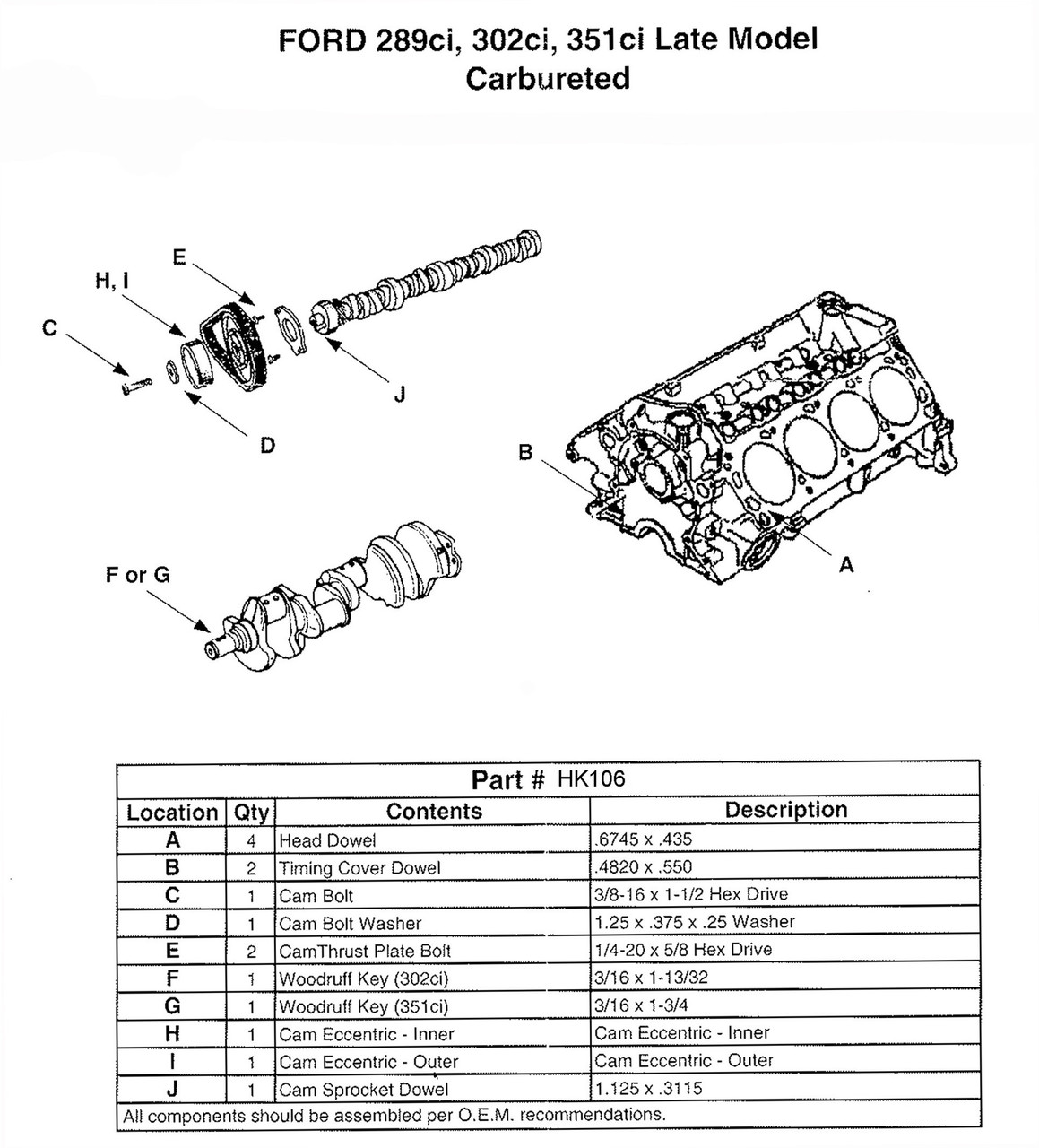 Ford 5.7L 347ci OHV V8 Small Block Stroker 4.000" Bore Headache Kit HK106 -EP9