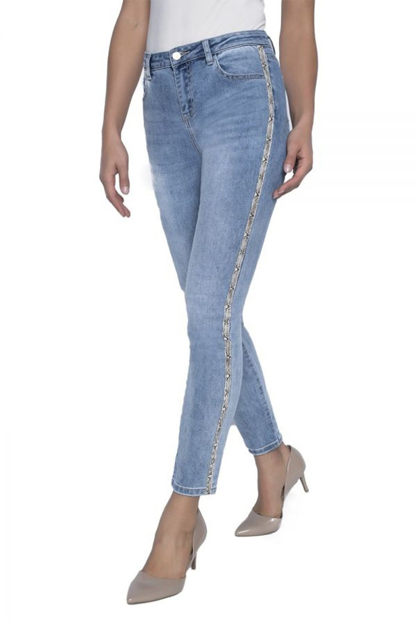 Side hot sale embellished jeans