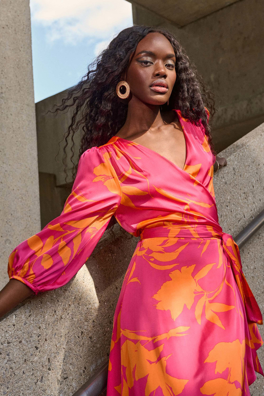 Joseph Ribcoff Satin Floral Print Wrap Dress (251906)