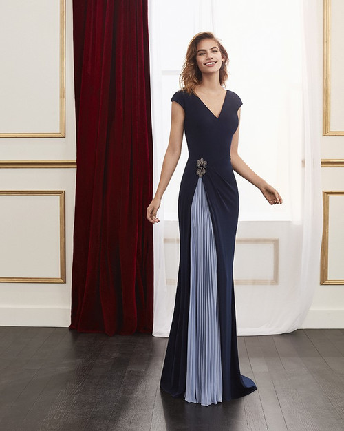 Marfil evening gown with powder blue pleat detail (4J139CRPOP919)