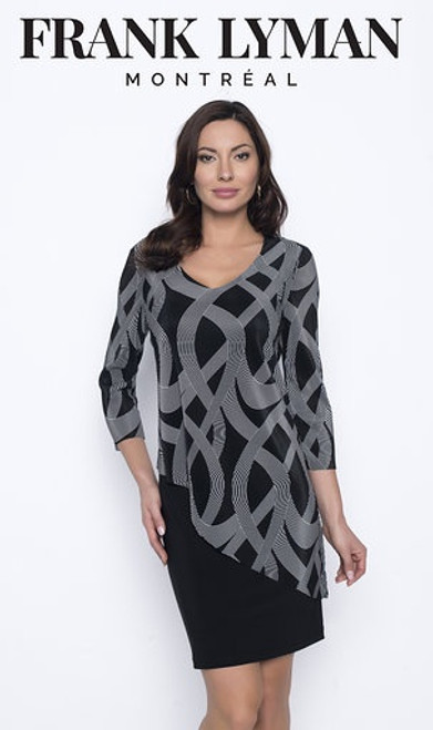 3/4 Sleeved Printed Knit Dress With Asymmetrical Overlay (203292) 3/4 Sleeved Printed Knit Dress With Asymmetrical Overlay (203292)