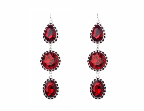 Ge1903222-3 3 Tier Drop Red Stone Earrings ()