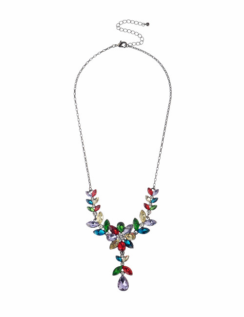 Gn190167-9 Multi Coloured Stone Flower Drop Necklace () Gn190167-9 Multi Coloured Stone Flower Drop Necklace ()