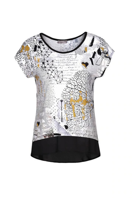 Dolcezza Short Sleeve Hydrangea Abstract Art Print Top (22652) Short sleeve summer top by Dolcezza featuring a print of ‘Hydrangea Abstract Art’ by U.S. round neck line