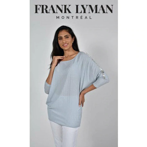 Frank Lyman Silver Blue Bat Wing Sleeve Top With Diamante Detail