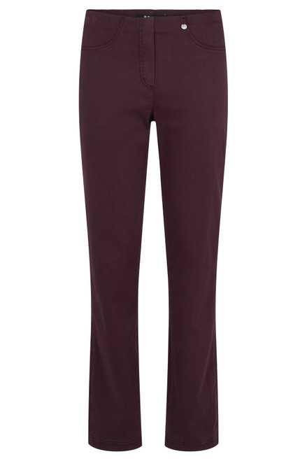 Robell Bella Trousers (51580 54587) This is a super soft, moleskin style fabric in a beautiful plum colour.

These are a pull-on trouser with two back pockets and two faux front pockets.

They are 31” inside leg and a deep rise with a straight leg.