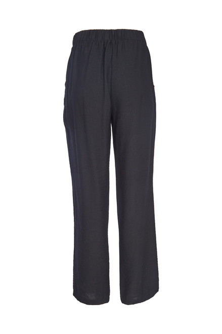 TEASING TROUSERS; This NAYA black trouser will keep you guessing, sporting hidden pockets and a print strip that drops from the waistband, but teasingly on one side only. It’s a trouser that’s not for those who like basic!