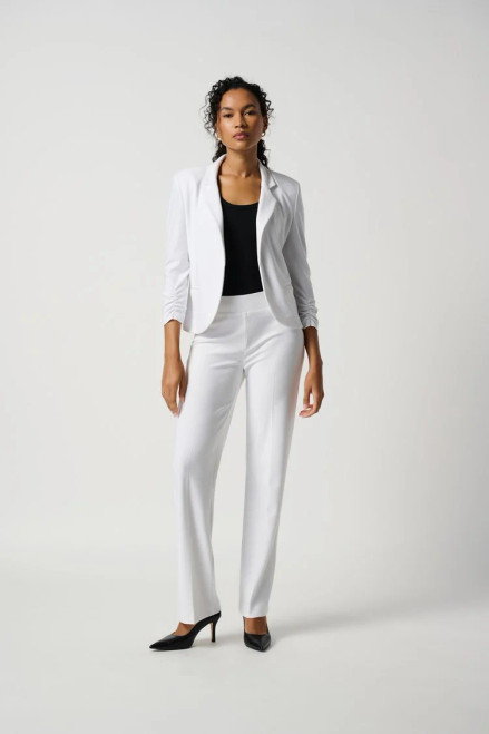 Create the illusion of longer legs with a slightly higher waistline in these wide-leg trousers. The 32-inch inseam creates a lengthening effect especially when paired with a tucked-in blouse and fashionable heels. The silky knit fabric and elasticized waistband offer class with unparalleled comfort.