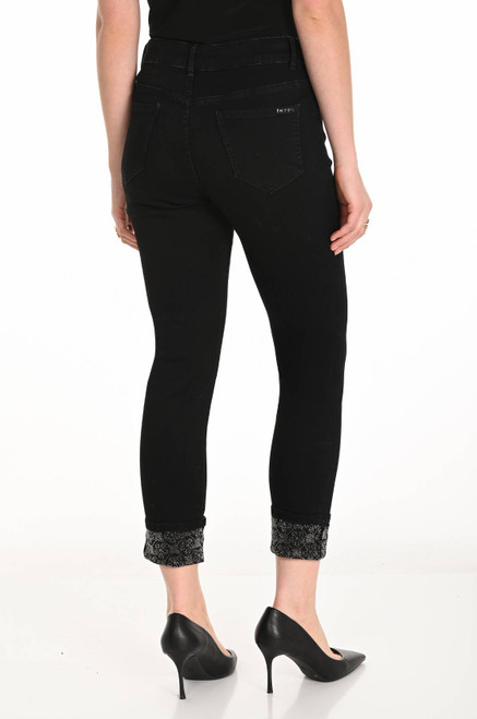 Frank Lyman Black Jeans with sparkle turnup detail (253832) High-waisted, ankle-length skinny jeans with an embelished hem, perfect for nights out and smart casual event wear.